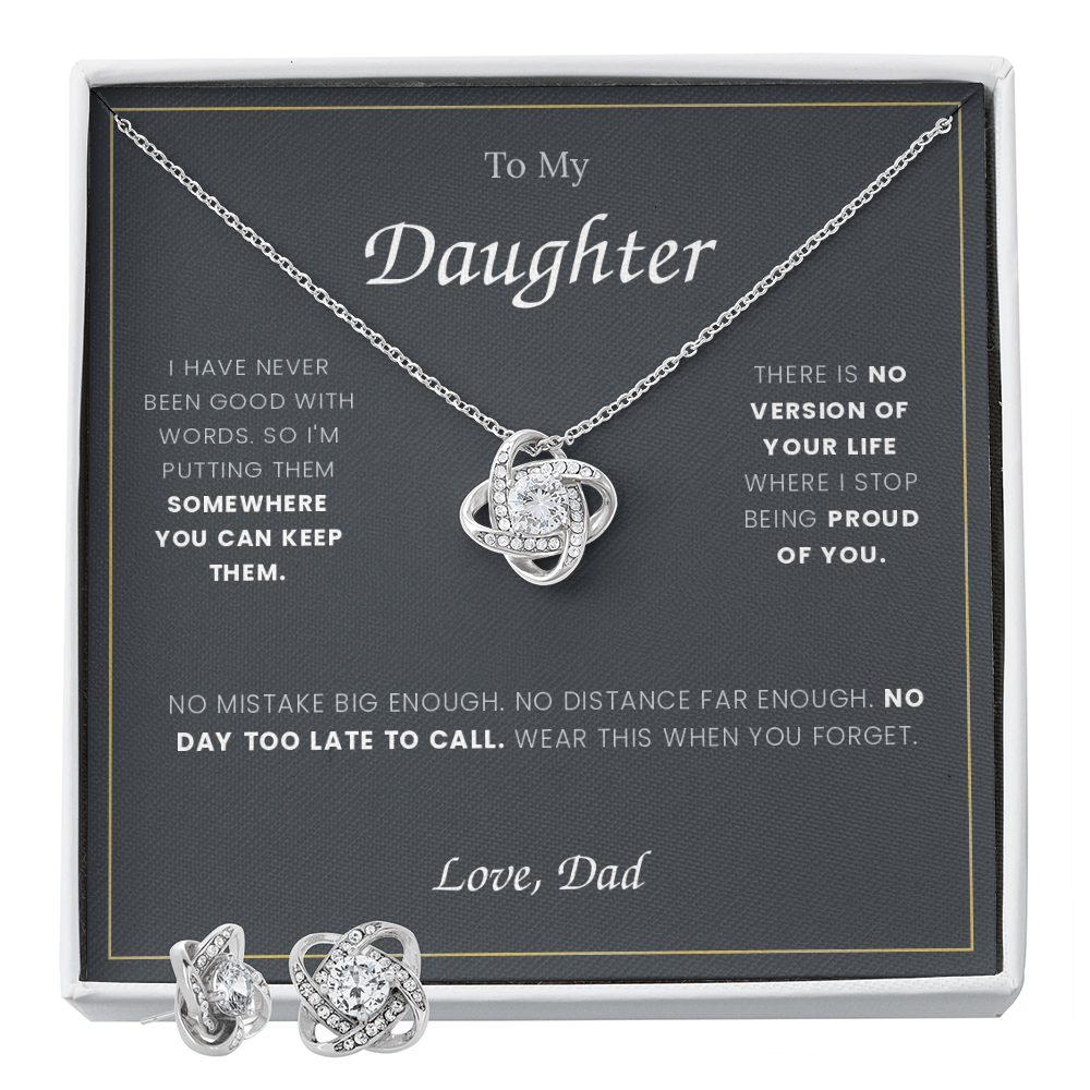 To My Daughter — Love Knot Necklace & Earring Set, From Dad