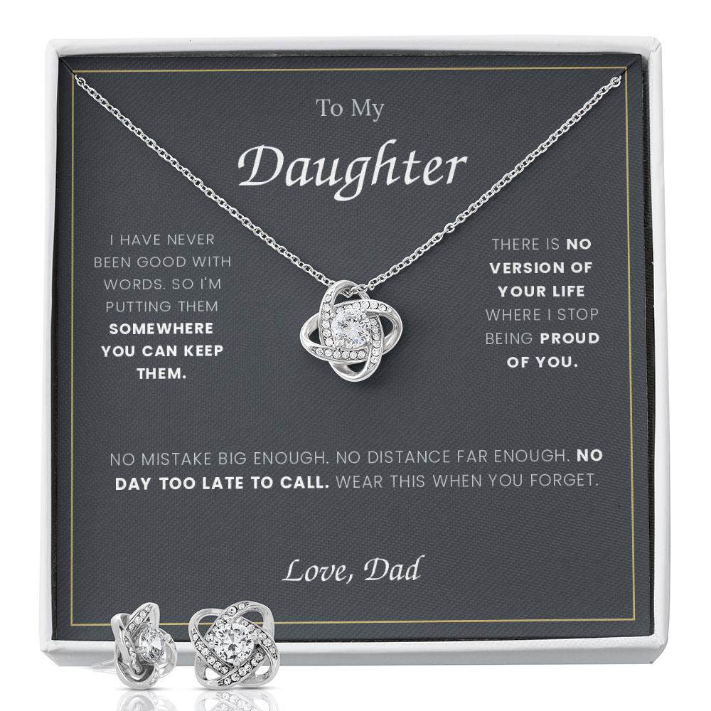 To My Daughter — Love Knot Necklace & Earring Set, From Dad