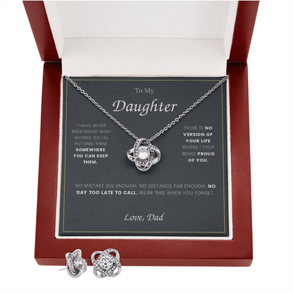 To My Daughter — Love Knot Necklace & Earring Set, From Dad