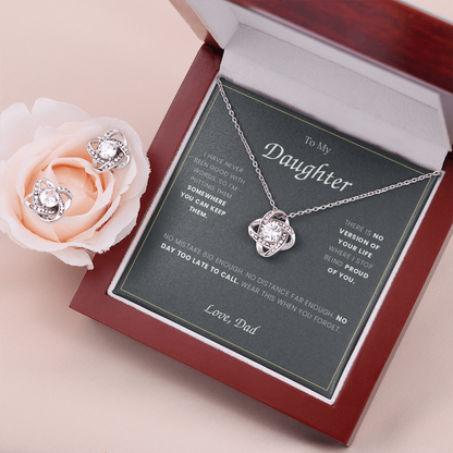 To My Daughter — Love Knot Necklace & Earring Set, From Dad