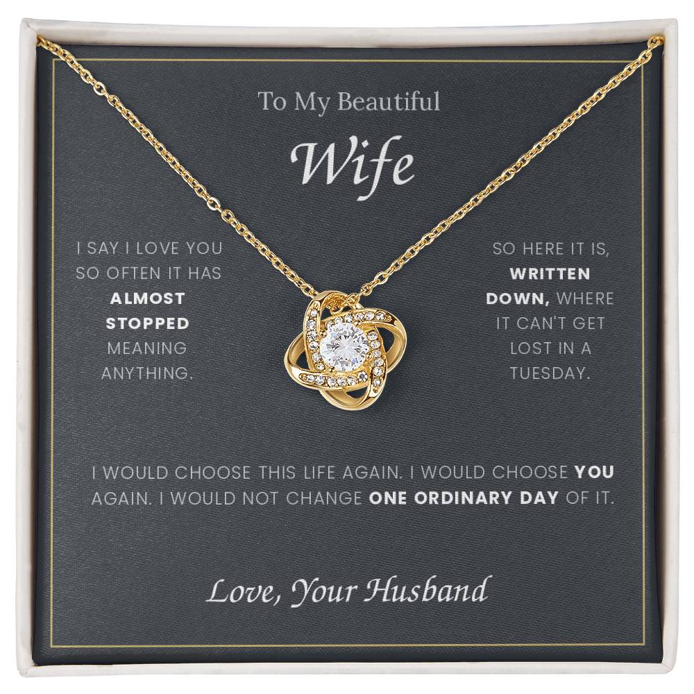 To My Wife — Love Knot Necklace with Message Card