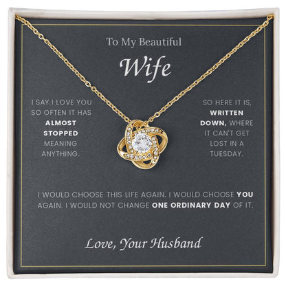 To My Wife — Love Knot Necklace with Message Card