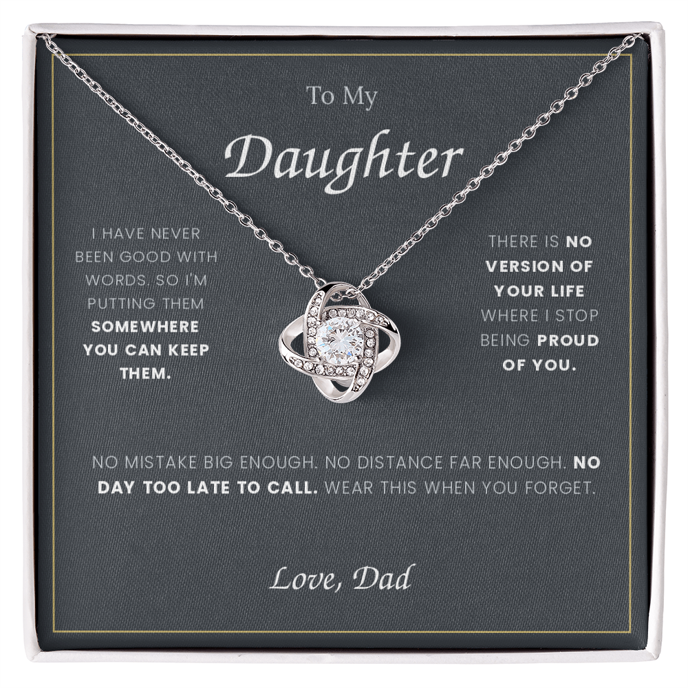 To My Daughter — Love Knot Necklace with Message Card, From Dad