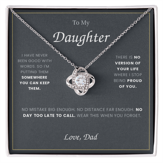 To My Daughter — Love Knot Necklace with Message Card, From Dad