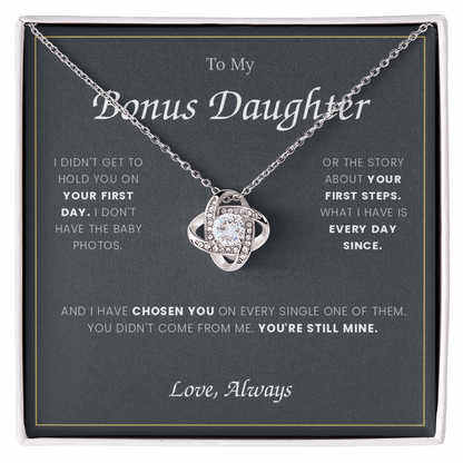 To My Bonus Daughter — Love Knot Necklace with Message Card