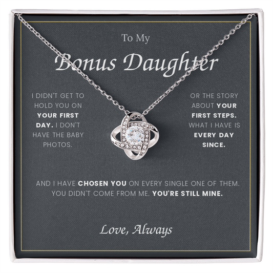 To My Bonus Daughter — Love Knot Necklace with Message Card