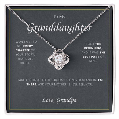 To My Granddaughter — Love Knot Necklace with Message Card, From Grandpa
