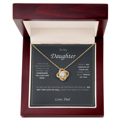 To My Daughter — Love Knot Necklace with Message Card, From Dad