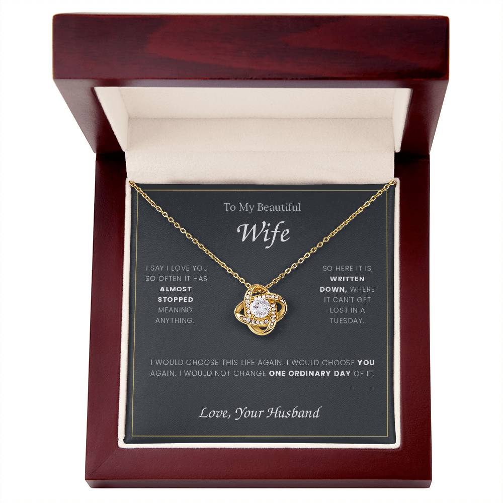 To My Wife — Love Knot Necklace with Message Card