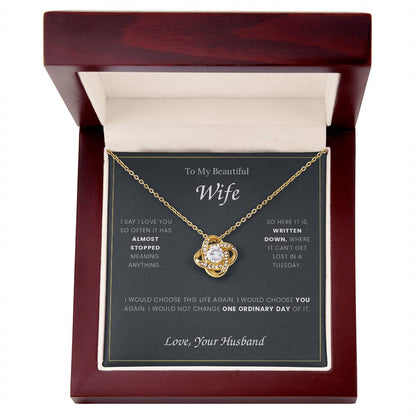 To My Wife — Love Knot Necklace with Message Card