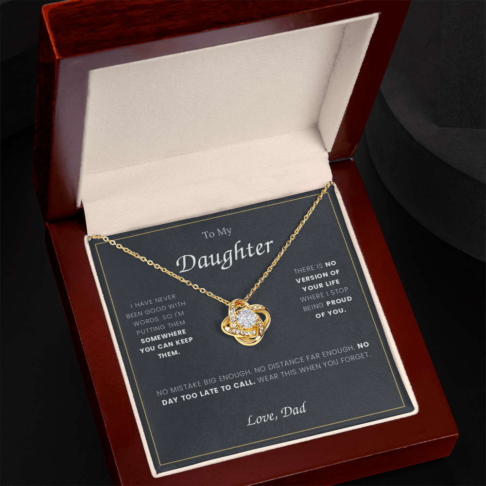 To My Daughter — Love Knot Necklace with Message Card, From Dad