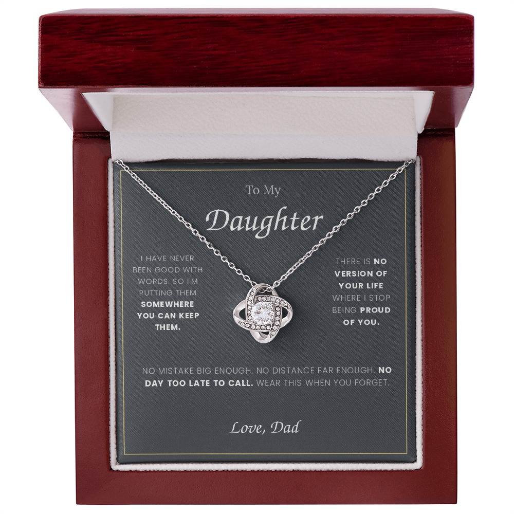 To My Daughter — Love Knot Necklace with Message Card, From Dad