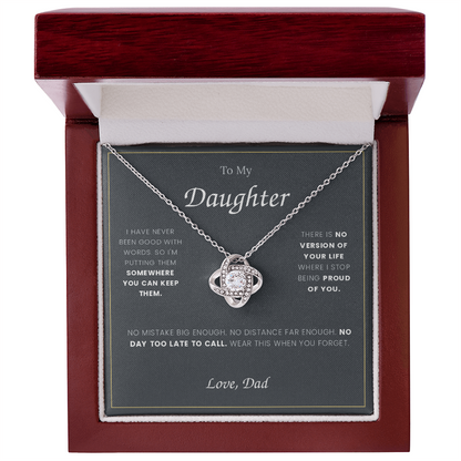 To My Daughter — Love Knot Necklace with Message Card, From Dad
