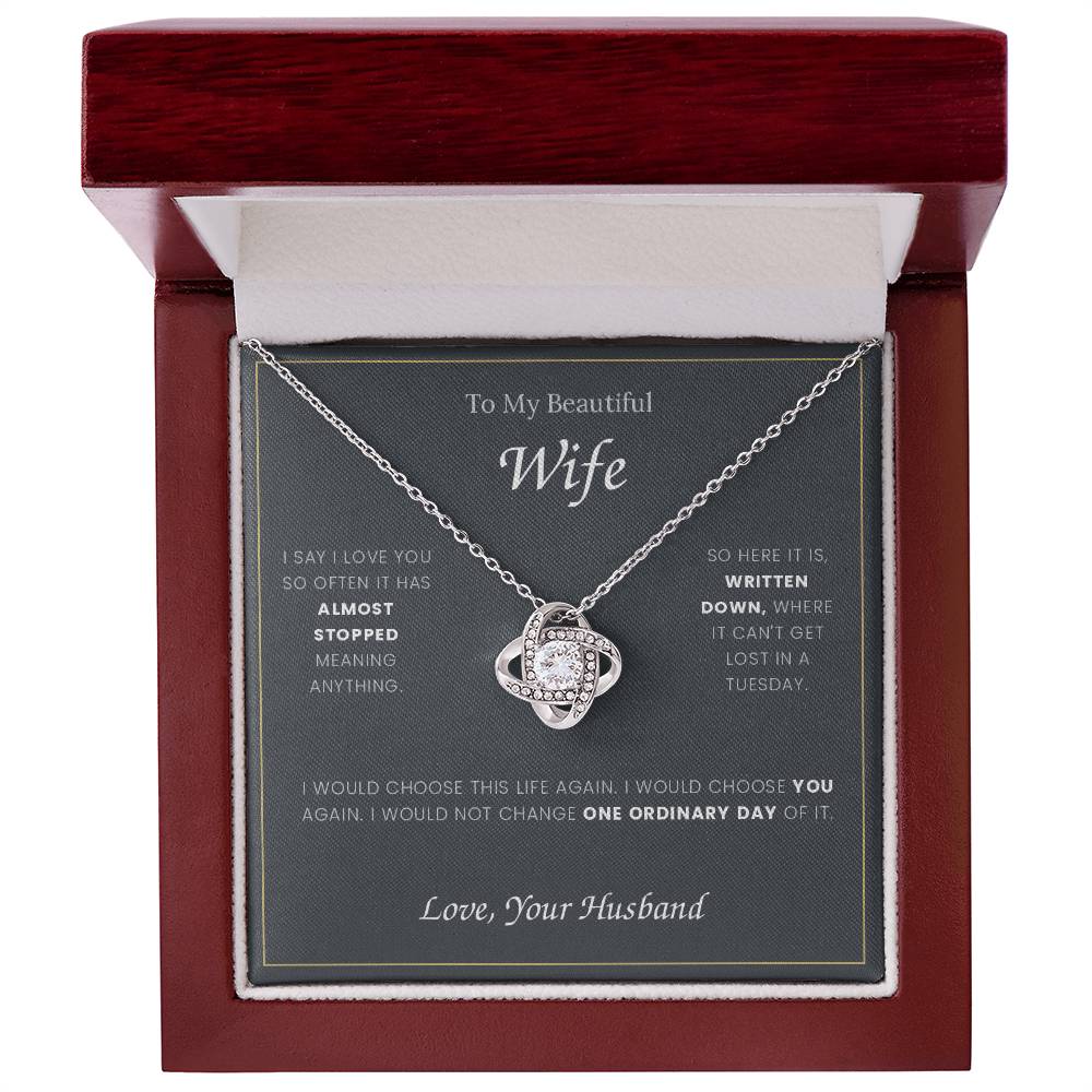 To My Wife — Love Knot Necklace with Message Card