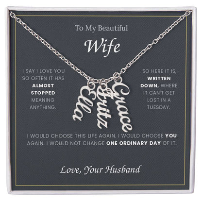 To My Wife — Name Necklace with Our Children's Names