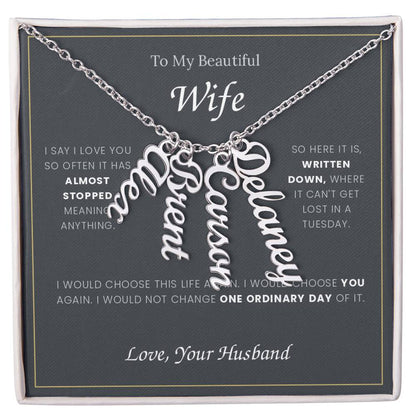 To My Wife — Name Necklace with Our Children's Names